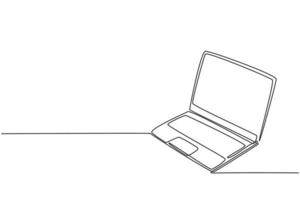 eine durchgehende Strichzeichnung eines dünnen Laptops zur Unterstützung des Geschäfts. tragbarer Computer, um die Arbeit flexibler zu gestalten. trendige Single-Line-Draw-Design-Vektorgrafik-Illustration vektor