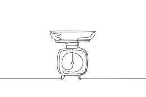 einzelne durchgehende Strichzeichnung einer klassischen Küchenwaage zum Skalieren von Zutaten. Küchengeräte-Haushaltsgerät-Konzept. moderne Grafik-Vektor-Illustration mit einem Strichzeichnungsdesign vektor