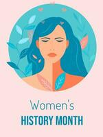 Karte zum International Damen Tag, Damen Geschichte Monat vektor