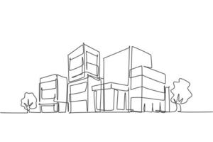 Kontinuierliche einzeilige Zeichnung eines Luxusapartmenthauses im Stadtgebiet. Hausarchitektur-Immobilienbau handgezeichnetes minimalistisches Konzept. moderne einzeilig zeichnende Design-Vektorgrafikillustration vektor