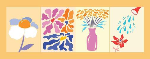 vier bunt abstrakt natürlich Blume thematisch Gemälde. Vektor Illustration einstellen Sammlung zum das ist oder Poster Design isoliert auf Vertikale Gelb. einfach eben Karikatur minimalistisch Kunst gestylt Zeichnung.