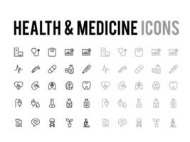 vektor hälsa vård, medicin tunn linje ikon symbol samling