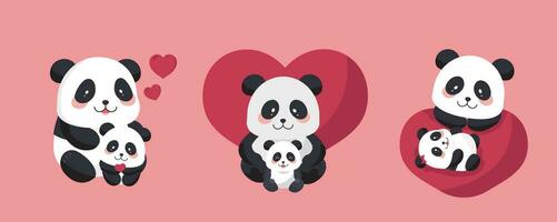 süß Panda Objekt einstellen mit Herz zum Valentinstag tag.illustration Vektor zum Postkarte, Symbol, Aufkleber