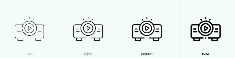 Beamer Symbol. dünn, Licht, regulär und Fett gedruckt Stil Design isoliert auf Weiß Hintergrund vektor