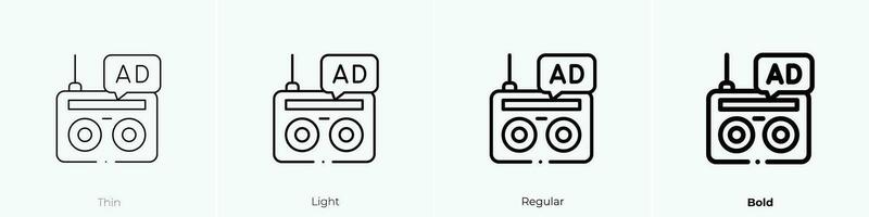 Radio Symbol. dünn, Licht, regulär und Fett gedruckt Stil Design isoliert auf Weiß Hintergrund vektor