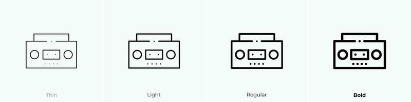 radio kassett ikon. tunn, ljus, regelbunden och djärv stil design isolerat på vit bakgrund vektor