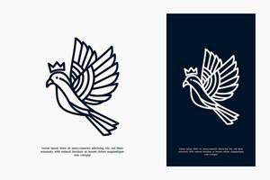 Mono Linie Vogel mit Krone Element Logo Design Illustration vektor