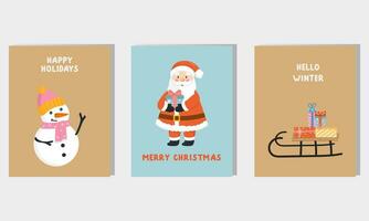 Vektor-Weihnachtsgrußkarte, Flyer, Banner, Postervorlagen mit niedlichen Charakteren. druckbare grußkartenillustration. design für weihnachten und neujahr. vektor
