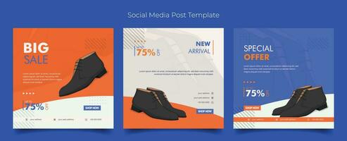 Sozial Medien Vorlage mit Leder Schuh im einfach Weiß Orange Hintergrund zum Werbung Design vektor