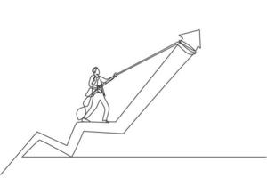 einzelne durchgehende Strichzeichnung des jungen Geschäftsmannes, der Pfeildiagramm zieht, um aufzusteigen. attraktiver professioneller Geschäftsmann. Minimalismus-Konzept dynamische eine Linie zeichnen Grafikdesign-Vektor-Illustration vektor