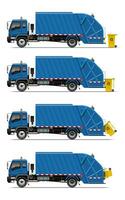 Blau Müll LKW mit Heber System und Gelb Müll Behälter vektor