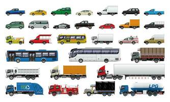 verschiedene Fahrzeuge, Auto, abholen LKW, Lieferwagen, Bus, LKW, Anhänger. vektor