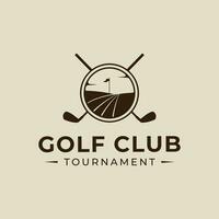 Golf Kurs Logo Vektor Jahrgang Illustration Vorlage Symbol Grafik Design. Stock und Flagge von Sport Zeichen oder Symbol zum Turnier oder Verein Konzept