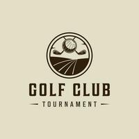 golf kurs logotyp vektor årgång illustration mall ikon grafisk design. pinne och boll av sport tecken eller symbol för turnering eller klubb begrepp