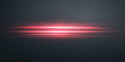 röd horisontell linsflare. ljus blixt med strålar eller strålkastare och bokeh. röd glöd blossa ljus effekt. vektor illustration.