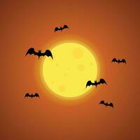 Halloween Banner. Vektor Halloween Hintergrund mit Illustration von fliegend Fledermäuse Über Mond. Gelb Mond.