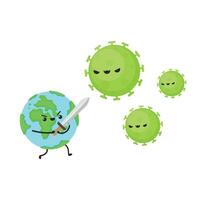 Planet und Bakterien Charakter Design. Planet Vektor. Symbol. Logo Design. Erde Tag Maskottchen. krank Erde. vektor