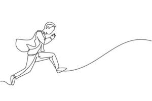 Single One-Line-Zeichnung eines jungen intelligenten Geschäftsmannes mit Anzug laufen und springen. minimales Konzept für das Wachstum des Geschäftsfinanzmarktes. moderne durchgehende Linie zeichnen Design-Grafik-Vektor-Illustration vektor