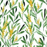 Aquarell Zeichnung Muster von Mimose Blumen. abstrakt drucken von Blumen und Gelb Blätter. vektor