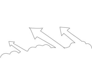Kontinuierliche einzeilige Zeichnung von aufsteigenden Pfeilen durch die Wolke auf dem Himmelsdiagramm. Erfolg Geschäft Umsatzwachstum minimalistisches Konzept. trendige Single-Line-Draw-Design-Vektorgrafik-Illustration vektor