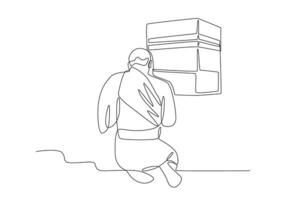 en man sitter bön- i främre av de kaaba vektor