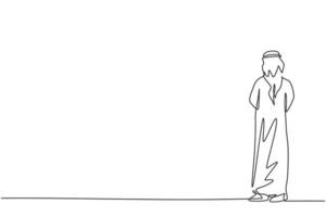 Kontinuierliche Zeichnung eines jungen arabischen Geschäftsmannes, der nachdenkt, um die Geschäftsstrategie zu entdecken. Fokus Geschäftsplanung minimalistisches Konzept. trendige Single-Line-Draw-Design-Vektorgrafik-Illustration vektor