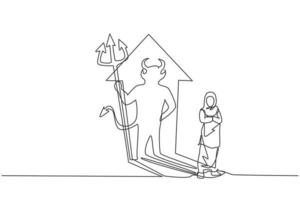 Einzelne durchgehende Strichzeichnung der Schönheit arabischer Arbeiterinnen reflektieren den Teufelsschatten an der Wand. professionelle Geschäftsfrau. Minimalismus-Konzept dynamische eine Linie zeichnen Grafikdesign-Vektor-Illustration vektor
