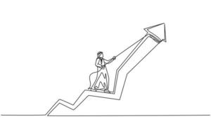 Single One-Line-Zeichnung eines jungen attraktiven männlichen arabischen Unternehmers, der das Pfeilsymbol mit einem Seil hochzieht. minimales Konzept für das Geschäftswachstum. moderne durchgehende Linie zeichnen Design-Grafik-Vektor-Illustration vektor