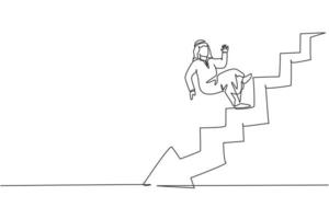 Single One-Line-Zeichnung eines jungen arabischen Geschäftsmannes, der von der Treppe in den Bankrott fällt. Misserfolg Geschäftsstrategie minimales Konzept. moderne durchgehende Linie zeichnen Design-Grafik-Vektor-Illustration vektor