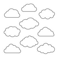 vektor uppsättning av nio annorlunda moln silhuett på vit bakgrund eps. moln ikon uppsättning.