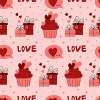 nahtlos Muster Valentinstag Tag Herzen Geschenke Süßigkeiten Vektor Illustration