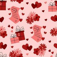 nahtlos Muster Valentinstag Tag Herzen Geschenke Süßigkeiten Vektor Illustration