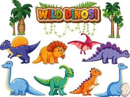 Satz von isolierten verschiedenen Dinosaurier-Cartoon-Figur auf weißem Hintergrund vektor