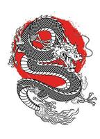 fantasi asiatisk drake illustration med orientalisk element hand dragen vektor