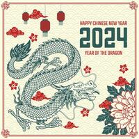 Chinesisch Neu Jahr 2024 traditionell Hintergrund mit Drachen und asiatisch Ornament vektor