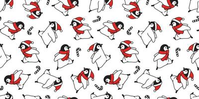 Pinguin nahtlos Muster Weihnachten Vektor Santa claus Hut Schal isoliert Laufen wiederholen Hintergrund Fliese Hintergrund Karikatur Illustration Gekritzel Design