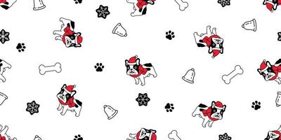 hund sömlös mönster jul franska bulldogg vektor santa claus hatt ben scarf isolerat tecknad serie upprepa bakgrund bricka tapet illustration design