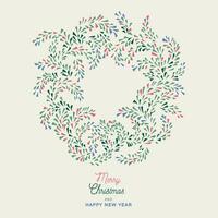 vektor hand dragen abstrakt, dekorativ, enkel jul krans. vinter- blommig bakgrund. xmas och Lycklig ny år vykort. illustration av utskrift, företags- inbjudan, hälsning kort.
