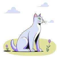 katt på de gräsmatta, platt vektor illustration.