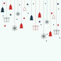 Sozial Medien Post Design zum fröhlich Weihnachten Hintergrund mit Sterne und Schnee mit Baum und Geschenk Box mit Bälle und Glocke vektor