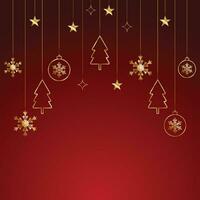 fröhlich Weihnachten rot Hintergrund mit golden Sterne und golden Bälle mit Baum vektor