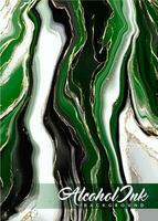 alkohol bläck vattenfärg bakgrund. estetisk mörk grön marmor målning med glitter och gyllene flytande. skön abstrakt ritad för hand lämplig för bröllop inbjudan bakgrunder vektor