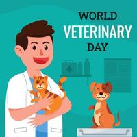männlicher Tierarzt mit glücklicher Katze und Hund vektor