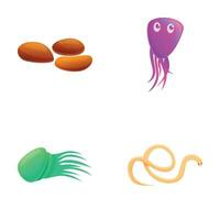 mikroorganism ikoner uppsättning tecknad serie vektor. olika bakterie virus och mikrob vektor
