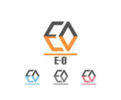 Buchstabe e und o Logo-Element-Vorlage, schräge Würfelform, Mono-Line-Design vektor