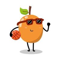 süßer orangefarbener Charakter, der Basketballillustration hält vektor