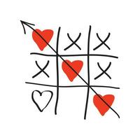 Valentinstag Tag Karte. Tic-Tac-Toe Spiel mit Herzen und Inschrift Valentinstag Tag auf Rosa Hintergrund. Vektor Illustration
