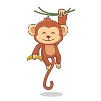 niedlicher Affe hängende Baumkarikaturillustration vektor