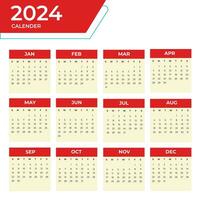 en gång i månaden kalender mall för 2024 år. vägg kalender i en minimalistisk stil vektor