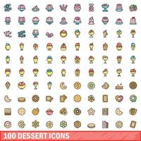 100 Dessert Symbole Satz, Farbe Linie Stil vektor